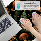 Vintage Butterfly Mushroom Mouse Pad – Large Extended Desk Mat 35.43 x 15.75 in – Dark Forest Aesthetic with Ferns & Fungi, Waterproof Surface, Non-Slip Rubber Base, Keyboard & Mouse Pad
