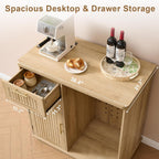 Okvnbjk Mini Fridge Cabinet with Storage & Power Outlet, Oak | Coffee Bar Cabinet with Fridge Space, Fluted Bar Cabinet for Living Room, Dining Room, Dorm