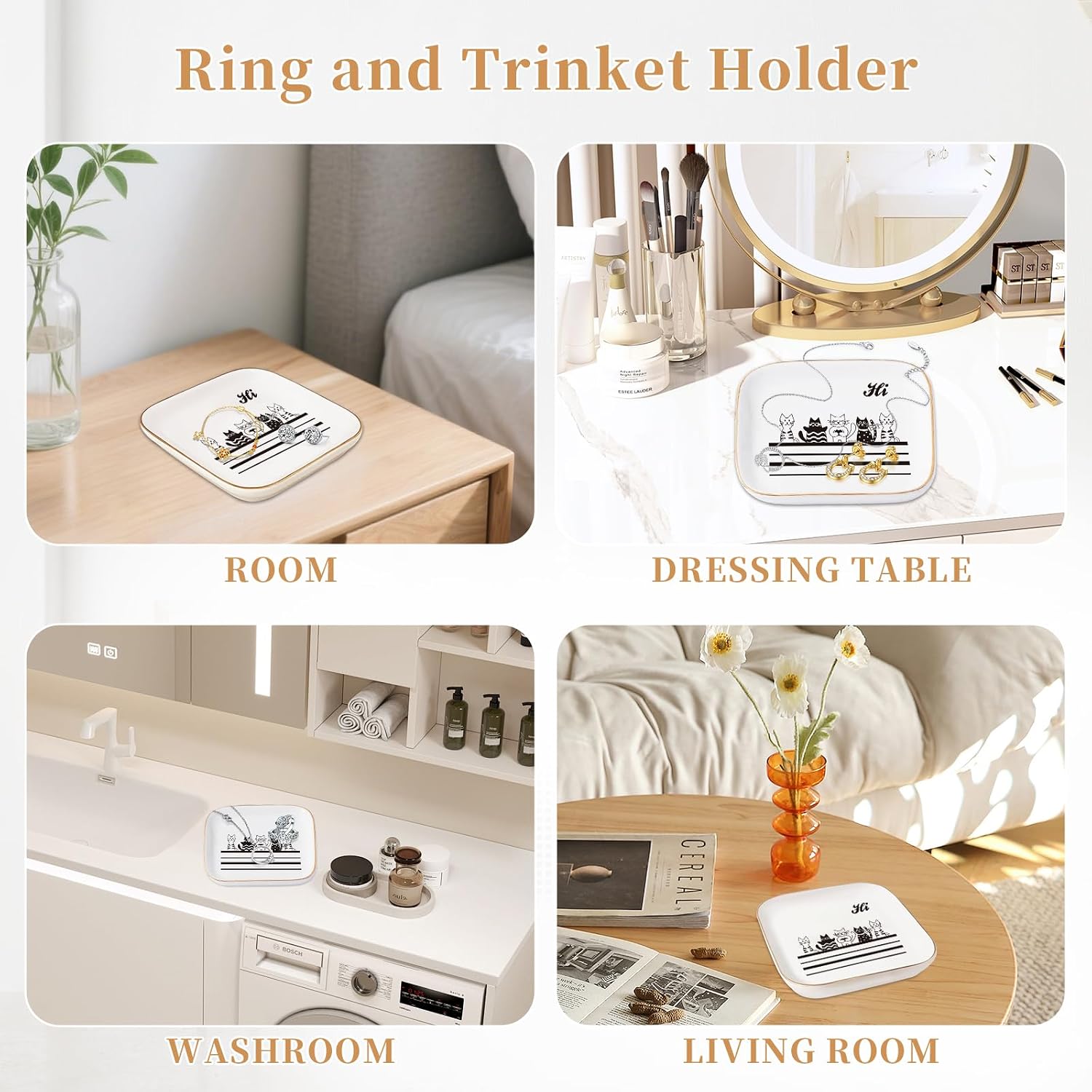 Cat Lover Jewelry Dish Tray Gifts for Women Sister Mom Friend Girls.Cat Ring Holder, Cute Ring Organizer for Birthdays Christmas (CAT)