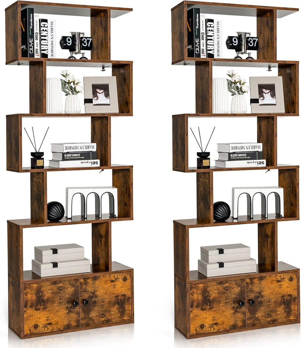 GIANTEX Set of 2 6-Tier Geometric Bookcase with Cabinet, Freestanding Display...