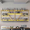 79in Large Wall Mounted Wine Rack 3 Tier Metal Wine Bottle Holder Modern Diamond Design Floating Bar Liquor Bottles Storage Rack for Home Restaurant Bar Decorative (Gold, 3 Tier - 79in)