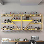 79in Large Wall Mounted Wine Rack 3 Tier Metal Wine Bottle Holder Modern Diamond Design Floating Bar Liquor Bottles Storage Rack for Home Restaurant Bar Decorative (Gold, 3 Tier - 79in)
