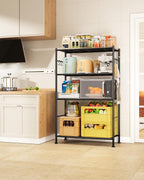 Sakugi Storage Shelves - 4-Tier Spacious Shelf Organizer with Hooks & Leveling Feet, Easy to Assemble, Rust-Resistant Garage Shelving for Kitchen, Pantry, Bedroom, 33.2" x 12.7" x 57.3", Black