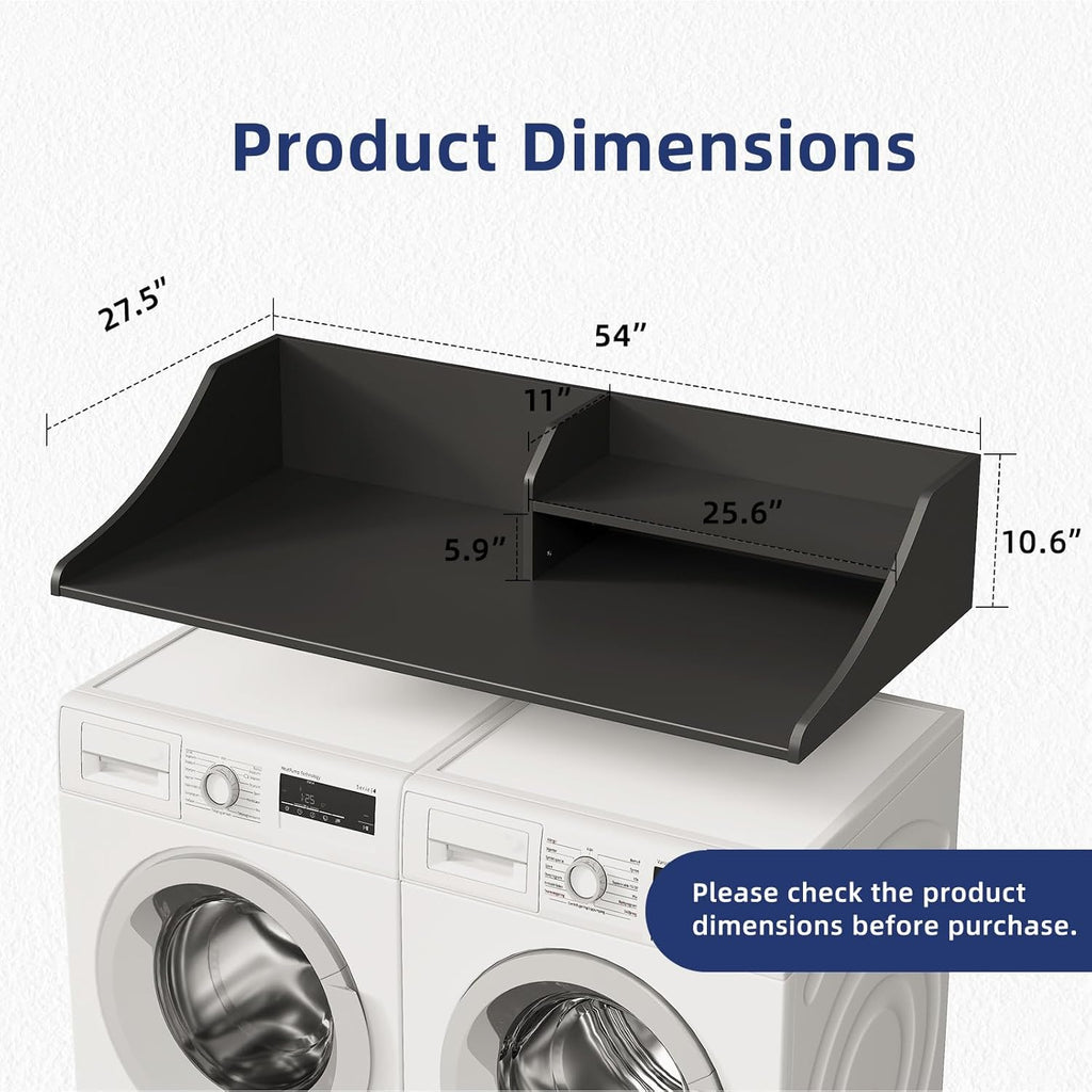 Memobarco 2 Tiers Washer Dryer Countertop, 54" Width x 27.5" Depth Laundry Countertop Organization, Wooden Washer and Dryer Topper for Folding, Sorting & Ironing, Easy to Install, Black