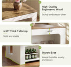 LITTLE TREE 55" Kitchen Island with Storage Shelves | 3-Tier Farmhouse Stationary Island Table with Extra Large Work Surface & Leg Room for Kitchen Dining Room (White and Brown)