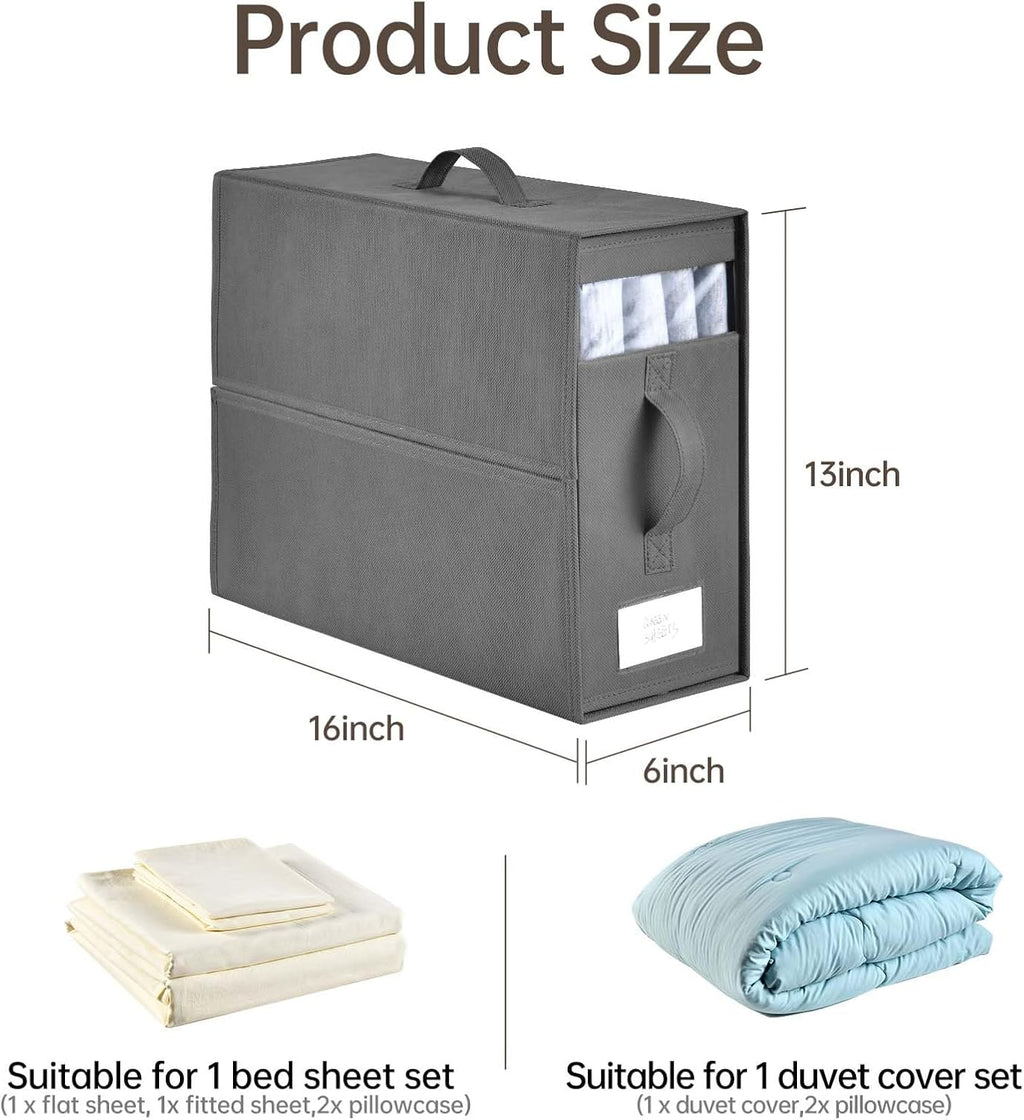 Bed Sheet Organizers,4 Pack Linen Closet Organizers and Storage, Foldable Bedding Organizer for Bedsheets, Duvet Covers and Pillow(Queen or King Size), Sheet Storage for Closet with Window