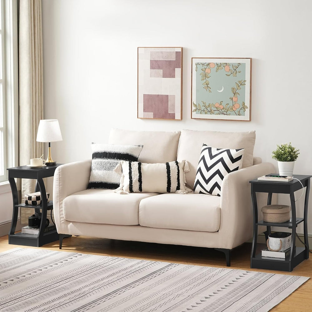 MAHANCRIS Black End Table with Charging Station, Skinny Side Table with USB P...