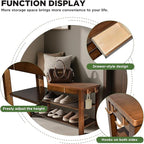 Wood Shoe Bench Entryway with Drawer: 2-Tiers Wooden Storage Shoe Rack with Bench Seat, Compact Mid-Century Modern Design for Entryway, Hallway,Closet,Front Door Entrance,Foyer Walnut 31.5"