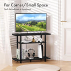 Bamboo TV Stand, Small TV Stands for up to 32 Inch, 3-Tier Entertainment Center TV Shelf with Storage, Sturdy Corner TV Stand for Bedroom, Black, 31.5 x 24.2 x 11.8 inches
