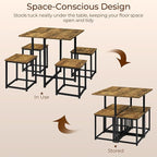 Yaheetech Industrial Dining Table Set for 4 Compact Kitchen Table and 4 Stools Space Saving Home Furniture for Small Space, Rustic Brown