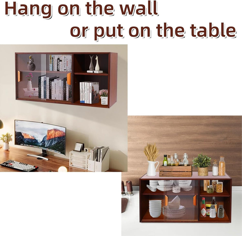 Kitchen Pantry Cabinet, Wall Mount or Countertop Sideboard with Glass Doors, ...