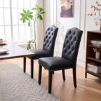 Kosydown Dining Chairs Set of 2, Modern Upholstered Dining Room Chairs with Button-Tufted Back, Waterproof Faux Leather Side Chairs with Solid Wood Legs, 330lb Capacity Kitchen Chairs, Black