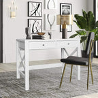ChooChoo Computer Desk Study for Home Office, Modern Simple 40 Inches White Desk with Drawers, Makeup Vanity Console Table