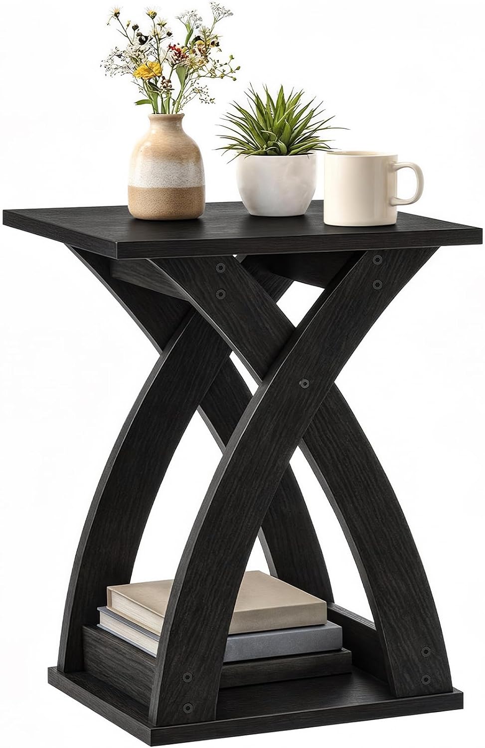 HOOBRO End Table Living Room, Narrow Side Table for Small Spaces, Black 3 Tie...