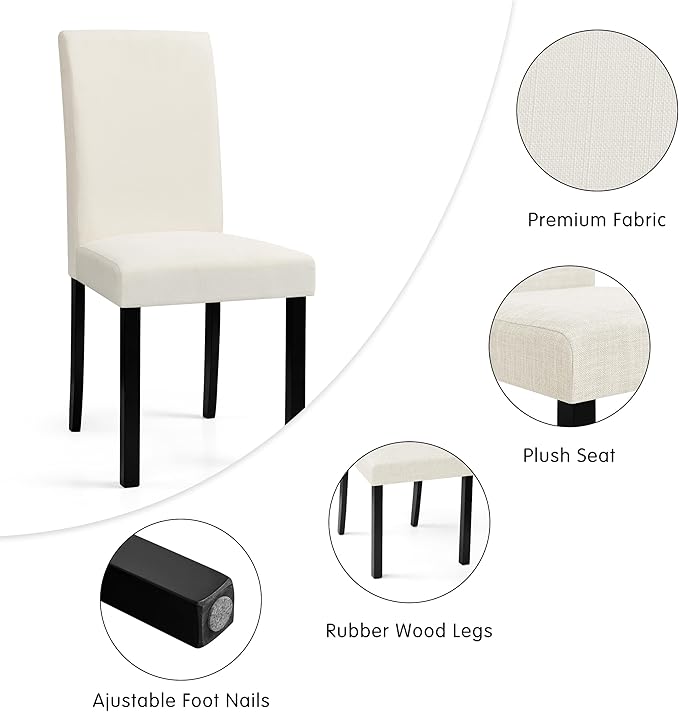 CHUN YI Upholstered Dining Chairs Set of 2, Fabric Dining Room Chairs with Solid Wood Legs, Modern Parson Chairs for Kitchen, Restaurant, Hotel, Ivory White