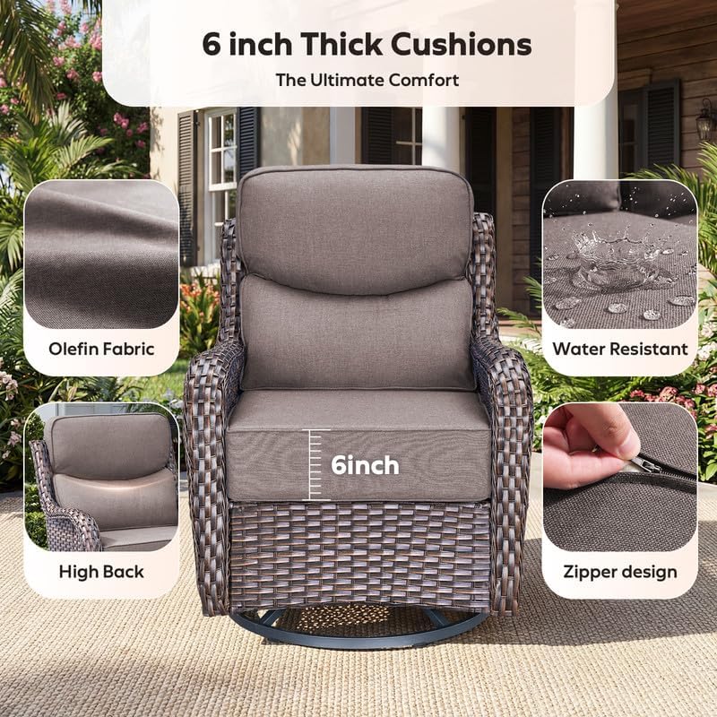Outdoor Wicker Patio Furniture Sets of 4 High Back with Ottomans, 6''...