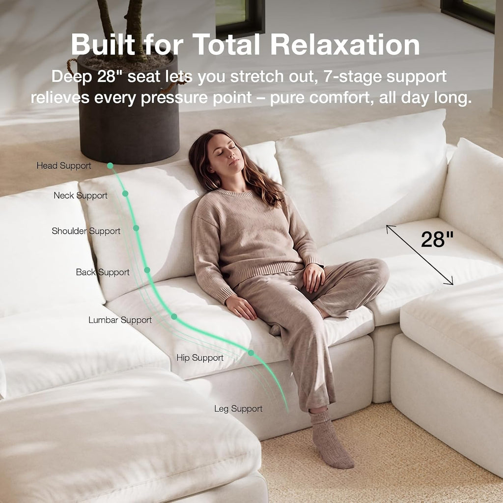 Novilla Modular Cloud Couch, Modern Sectional Sofa with Smarts Coil® Support, Chenille Fabric, Upholstered Couch for Living Room Apartments Bedroom, No Assembly, Ottoman, White