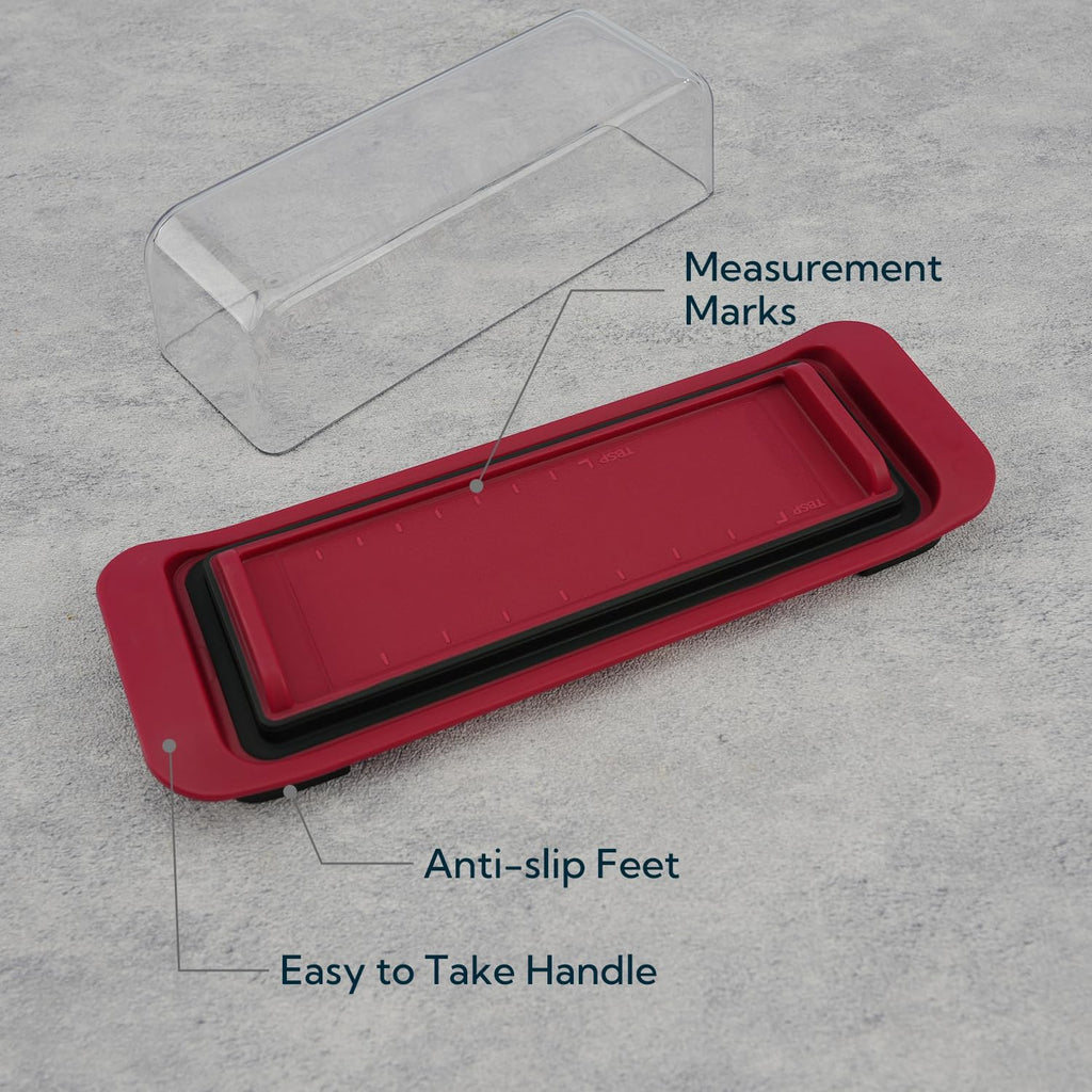 KITCHENDAO Airtight Butter Dish with Lid for Countertop and Refrigerator Door Shelf, Butter Keeper, Plastic Butter Holder Tray Container for West/East Coast Butter, Red