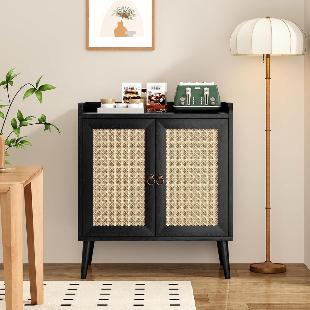 Sideboard Buffet Cabinet with Storage, Rustic Bar Liquor Cabinet with Boho Ra...