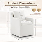 Upholstered Dining Chairs Set of 2, Modern Dining Room Chairs with Casters & Washable Cover, Rolling Accent Chair with Hidden Storage for Kitchen, Farmhouse, Living Room, White, 2 Box