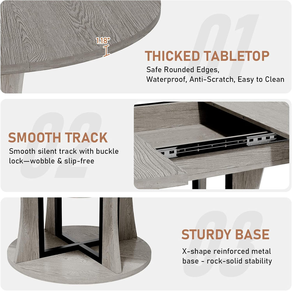 Extendable Round Dining Table for 4-6-8, 43.3-59in Expandable Kitchen Table w...