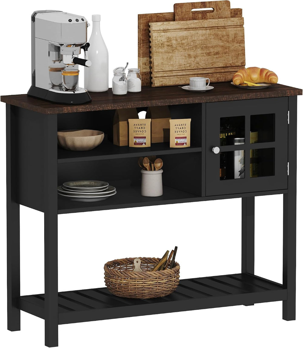 ChooChoo Farmhouse Coffee Bar Cabinet, 40" W Buffet Cabinet with Glass Door