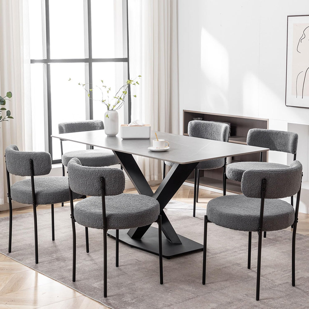 Cinxzar Grey Boucle Dining Chairs Set of 6, Upholstered Dining Room Chairs wi...