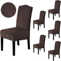H.VERSAILTEX Velvet Dining Chair Covers Stretch Chair Covers for Dining Room Set of 6 Parson Chair Slipcovers Chair Protectors Covers Dining, Soft Thick Solid Velvet Fabric Washable, Brown Striped
