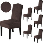 H.VERSAILTEX Velvet Dining Chair Covers Stretch Chair Covers for Dining Room Set of 6 Parson Chair Slipcovers Chair Protectors Covers Dining, Soft Thick Solid Velvet Fabric Washable, Brown Striped
