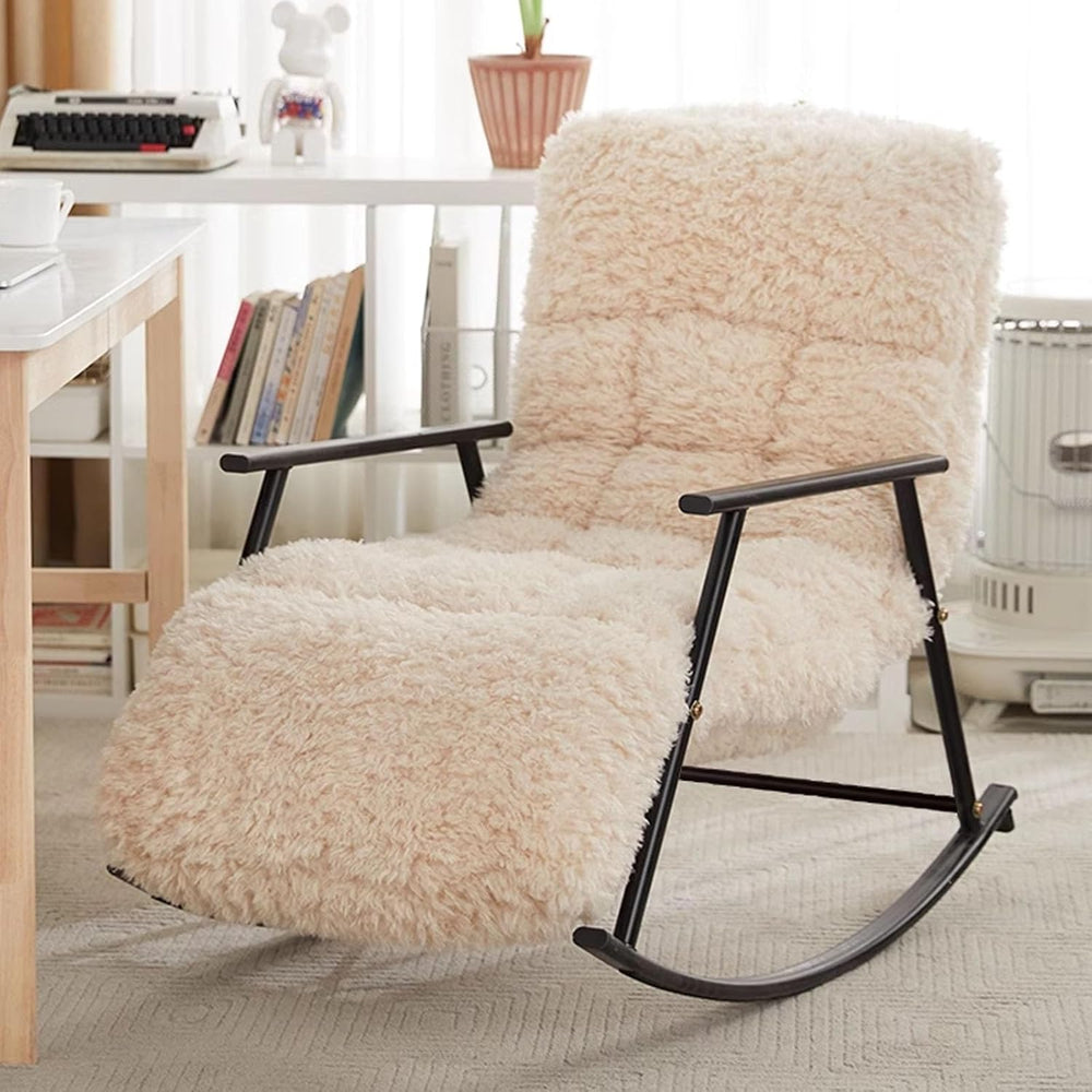 Fluffy Armchairs with Adjustable High Backrest, Rocking Chair with Side Pocke...