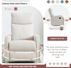 360 Swivel Rocker Recliner Chair for Adults with Heat Massage Function Adjustable Backrest Footrest Glider Reclining Chair for Bedroom Living Room Office