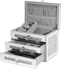Mirrored Jewelry Box, 3-Layer Glass Jewelry Organizer with Lid & 2 Drawers, Silver Crushed Diamond Home Decor, Fancy Gift for Her (9.3" L x 6.3" W x 7.1" H)