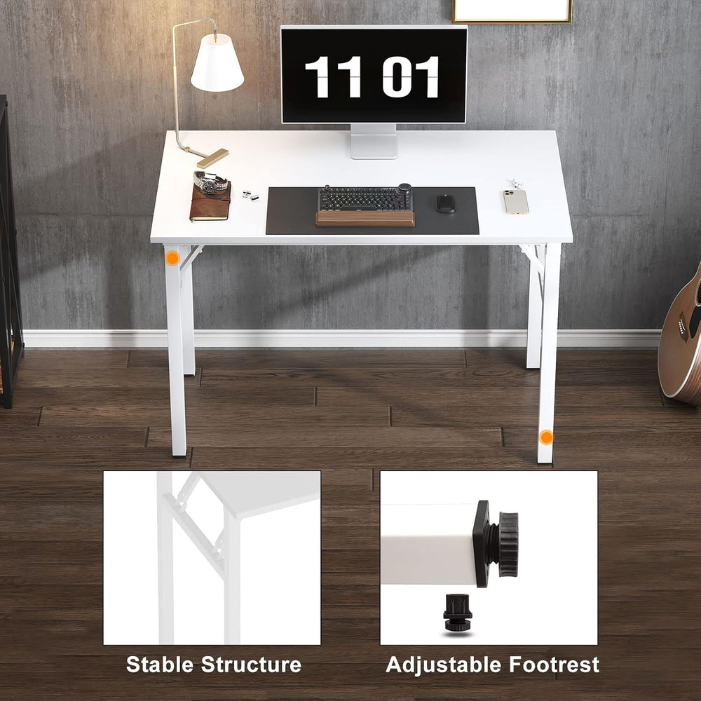 Need Small Folding Computer Desk, 39.4 Inch Writing Table, White