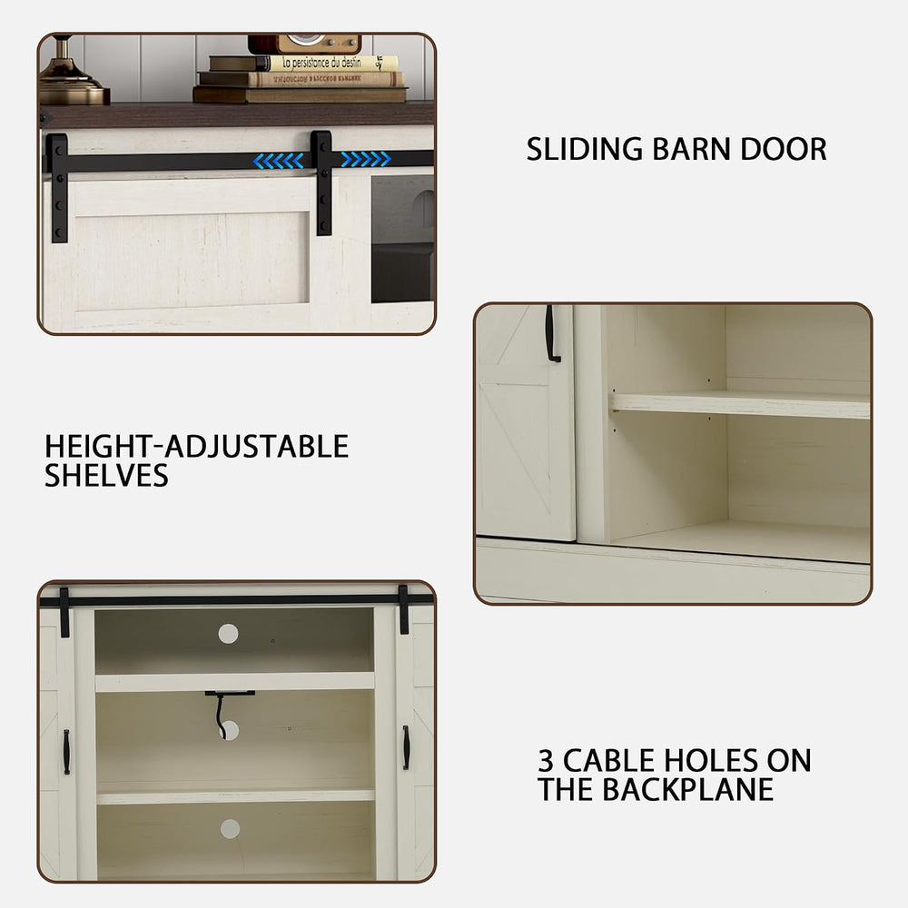 Hlivelood 66" Farmhouse TV Stand for 75 Inch TV, 33" Tall Entertain...