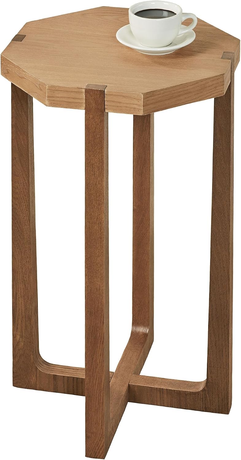 Huxley Octagonal End Table with Weathered Oak Top and Dark Walnut Crossing Le...