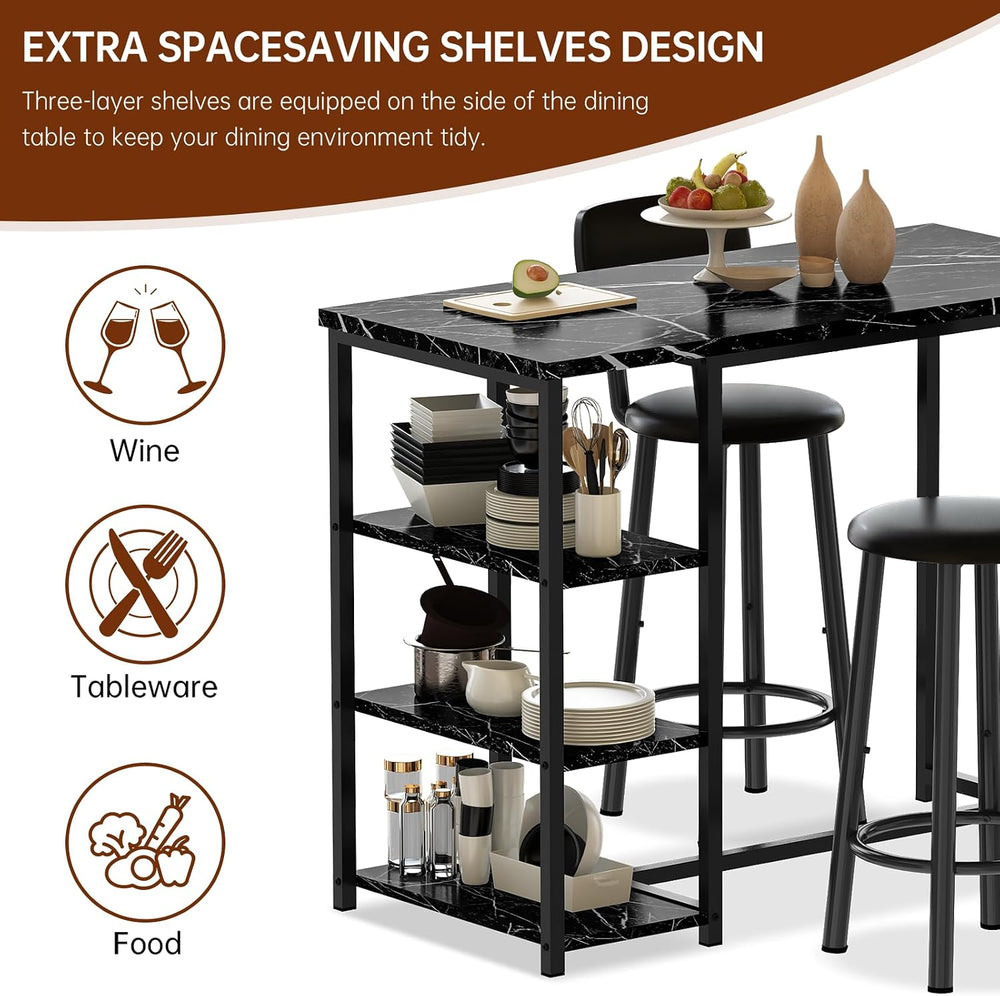 Recaceik Pub Dining Table Set for 2, Table and Bar Stools with 3 Storage Shel...