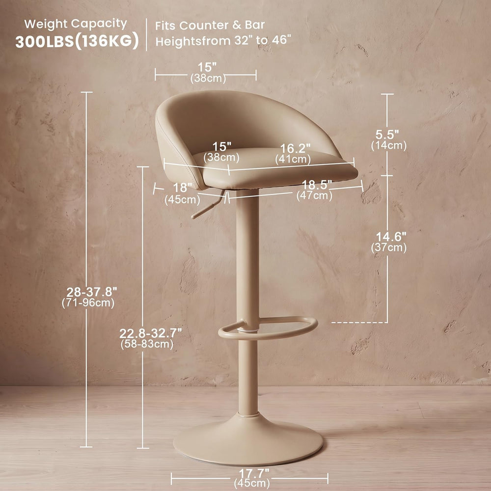 YOUNUOKE Bar Stools Set of 2 Modern Swivel Bar Stools, Khaki | PU Leather Adj...