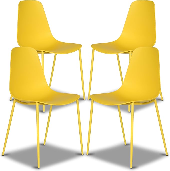 Poly & BARK Isla Modern Kitchen Chairs Set of 4 - Plastic Dining Chair with Metal Legs - Quick Assembly Simple Cafe Chairs Plastic for Indoor or Outdoor - Sunburst Yellow