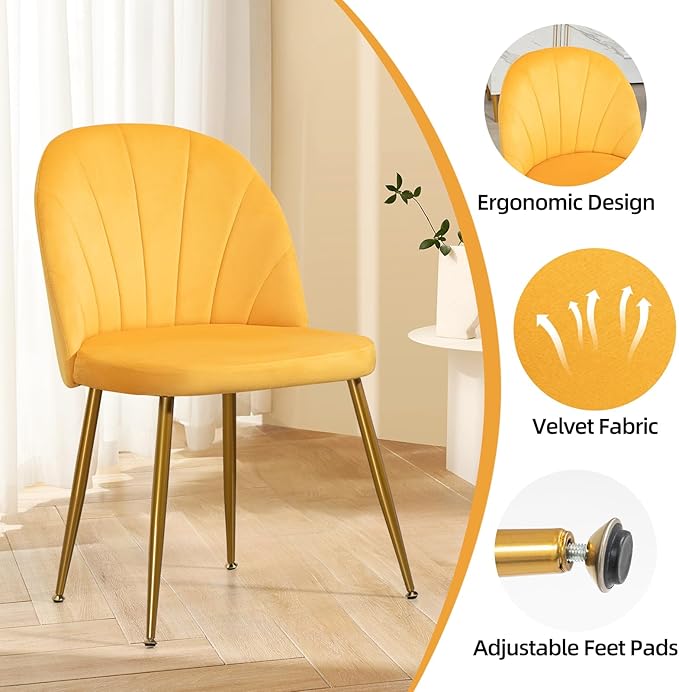 Velvet Dining Chairs Set of 4, Upholstered Mid Century Modern Dining Chairs, ...