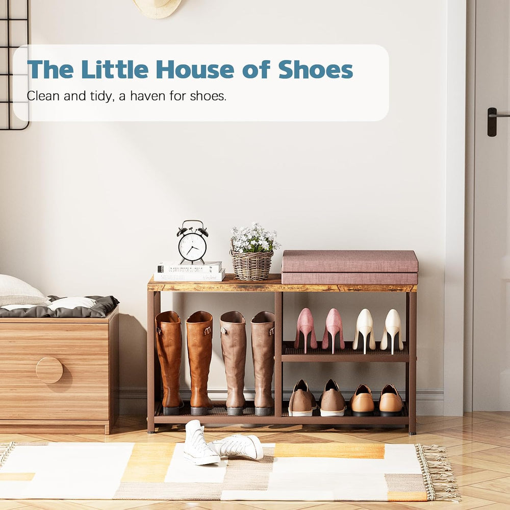 Shoe Rack Bench for Entryway 3-Tier, Free Standing Shoe Racks with Seat Cushi...