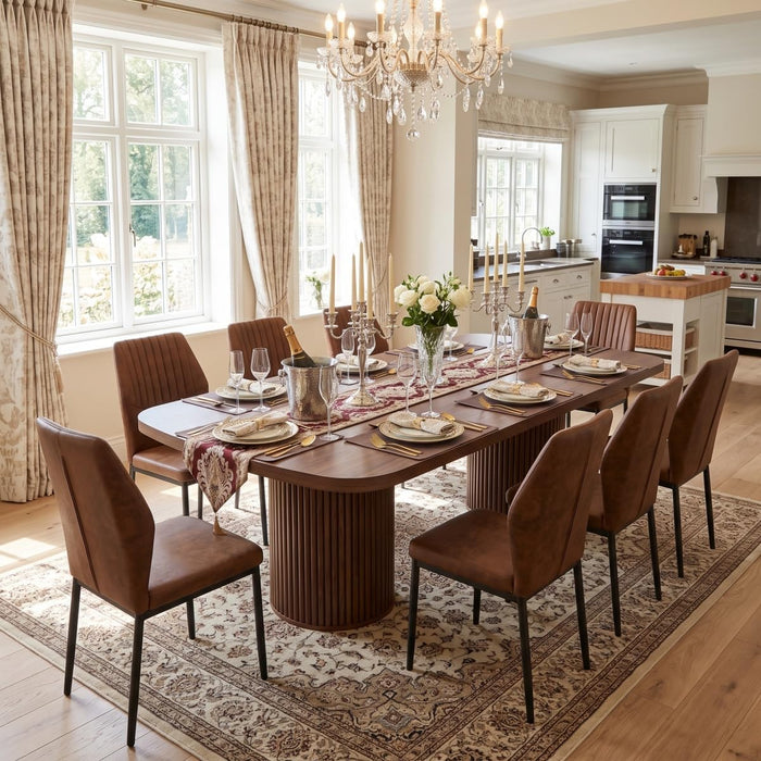 79" Dining Table Set for 10,Large Rectangular Kitchen Table Set for 10 with Cushioned Chairs,Modern Mid-Century Wood Dining Room Table Set for 10,Ideal for Dining & Gatherings (Walnut)