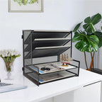 SETTFRFE Office Supplies Desk Organizer,Metal Desktop File Holder Organizer with 5 Tier Paper Tray,Black