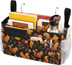 Black Orange Squirrel Leaves Falling Bedside Caddy for Dorm Bed Bedside Hanging Caddy Bag Iron Frame Storage Organizer Pocket for Bunk Home College Hospital Beds 2 Hooks