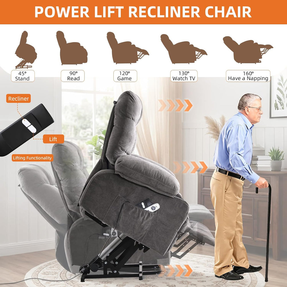Power Lift Recliner Chair for Elderly,8-Point Vibration Massage & Heat,El...