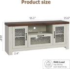 Garvee Farmhouse TV Stand for 55 Inch TV, Entertainment Center with Acrylic Door & Adjustable Shelves, Sideboard Buffet Storage Cabinet for Living Room Bedroom, White & Brown