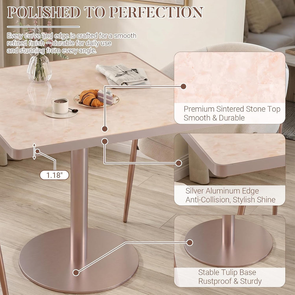 31.5'' Tulip Table, Square Dining Table with Glossy Sintered Stone Ta...