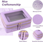 Aveniee Clear Makeup Bags, Double Layer Cosmetic Bags with a Separate Brush Compartment, Large Travel Toiletry Bag Train Case for Women, Travel Accessories Organizer.2 Layers Large, Lilac