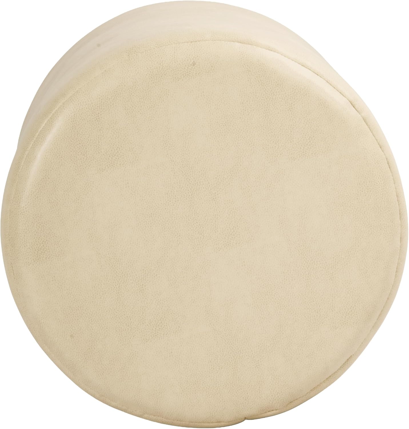 HomePop Upholstered Faux Leather Round Ottoman (No Lid, Seat Only) | HomePop Home Décor | Round Pouf Foot Rest – Cream Faux Leather