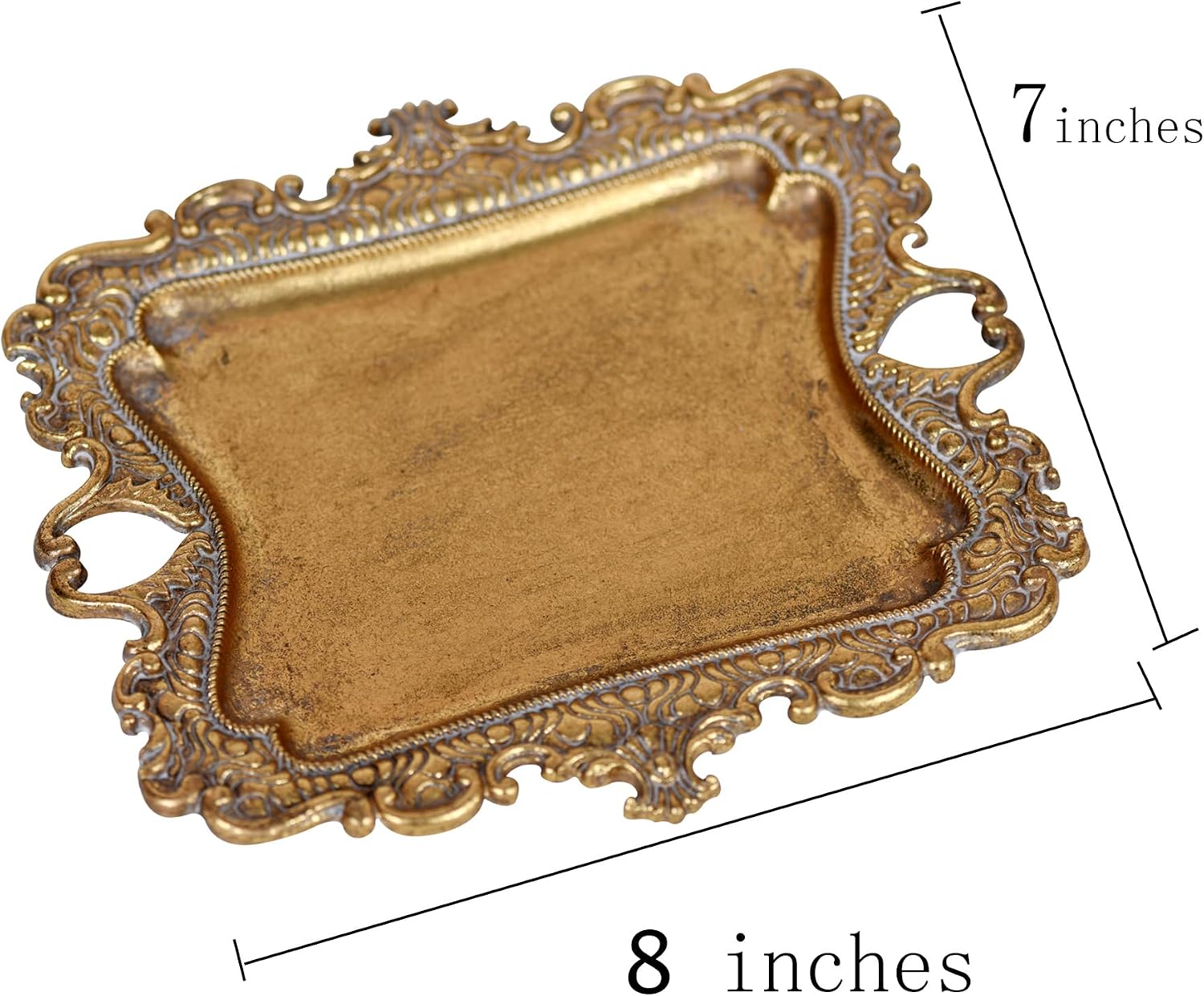Funly mee Antique Trinket Dish Vintage Metal Jewelry Tray, Wedding Ring & Necklace Holder -8 x 7 inches (Gold, M)