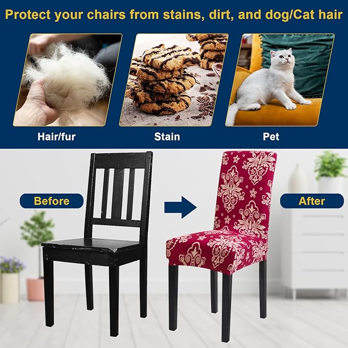 Chair Covers, Stretch Kitchen Chair Covers/Dining Chair Covers for Dining Room 8 Pack, Removable Washable Dining Chair Slipcovers for Home, Hotel, Banquet